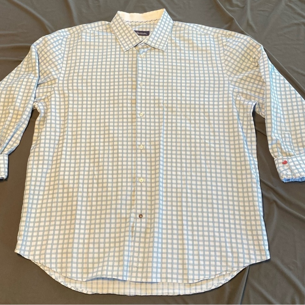 Robert Graham Blue and White Casual Button Down Shirt plaid 3XL